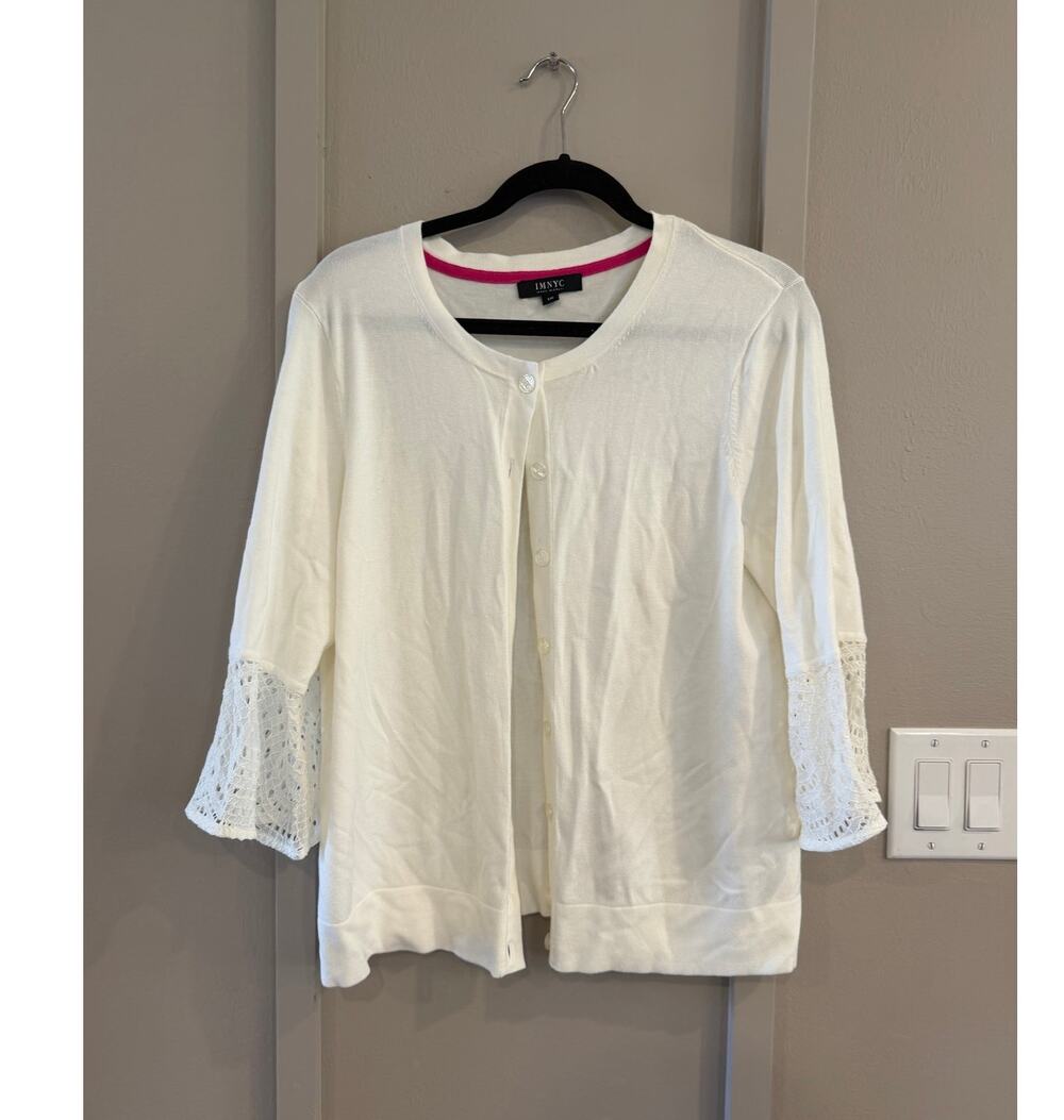 IMNYC Isaac Mizrahi Sweater WHITE CARDIGAN SZ L